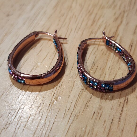 Women's Rose Gold Tone Plated Earring Multi Color with Swarovski Crystal Loops - Picture 6 of 11